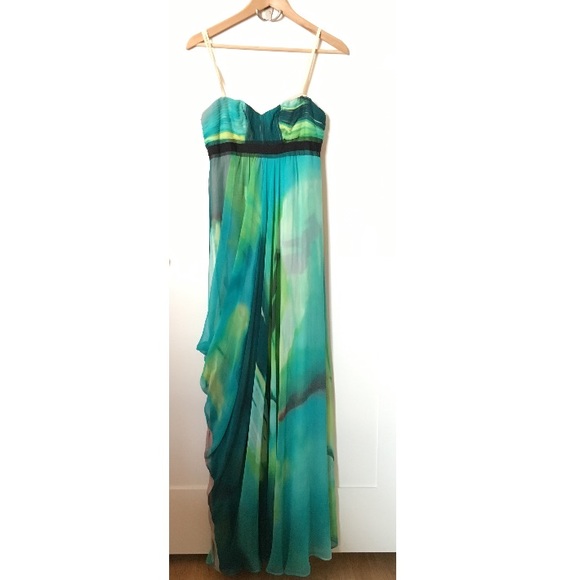 ✨BCBGMaxazria✨Watercolor Chiffon Strapless Gown - Picture 3 of 4